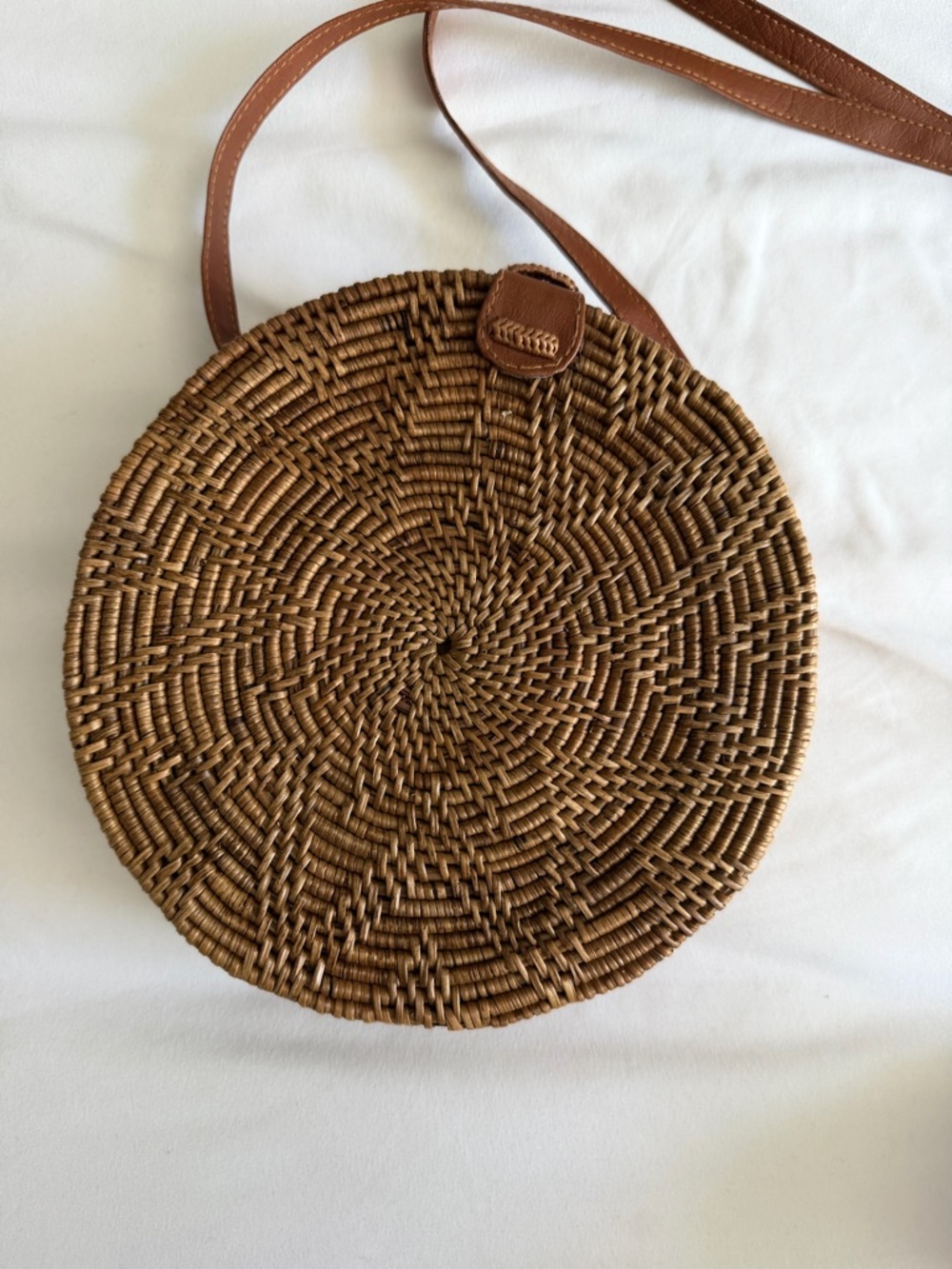 Free People Hartwood House "Sol" Woven Round Straw Camel Brown Crossbody Bag - Picture 8 of 12